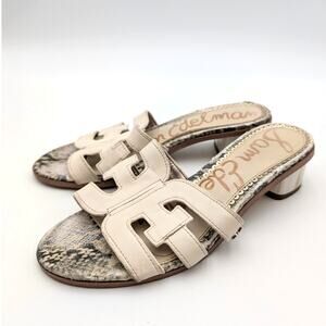 Sam Edelman Illie Logo Strap Slide Sandal Women's Ivory Snake Size US5.5 EU36